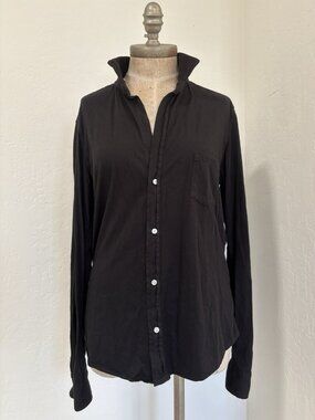 Frank & Eileen Lab Barry Black 100% Cotton Jersey Button Down Shirt Womens M
